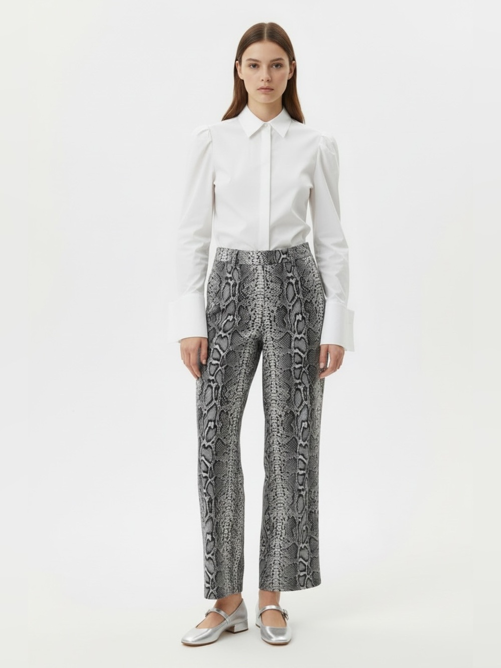 Smythe Snakeskin python animal print slim wide leg crop trouser pant 24 xs 00
